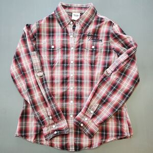 Harley Davidson Womens M Plaid Pearl Snap Embroidered Shirt Pockets Rhinestone